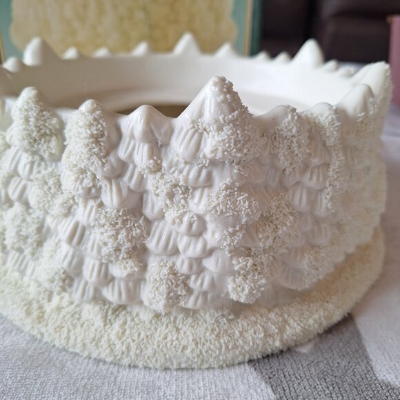 World Bazaars Pillar Candle Holder Off White Christmas Snow Trees Winter Classic - Picture 2 of 10